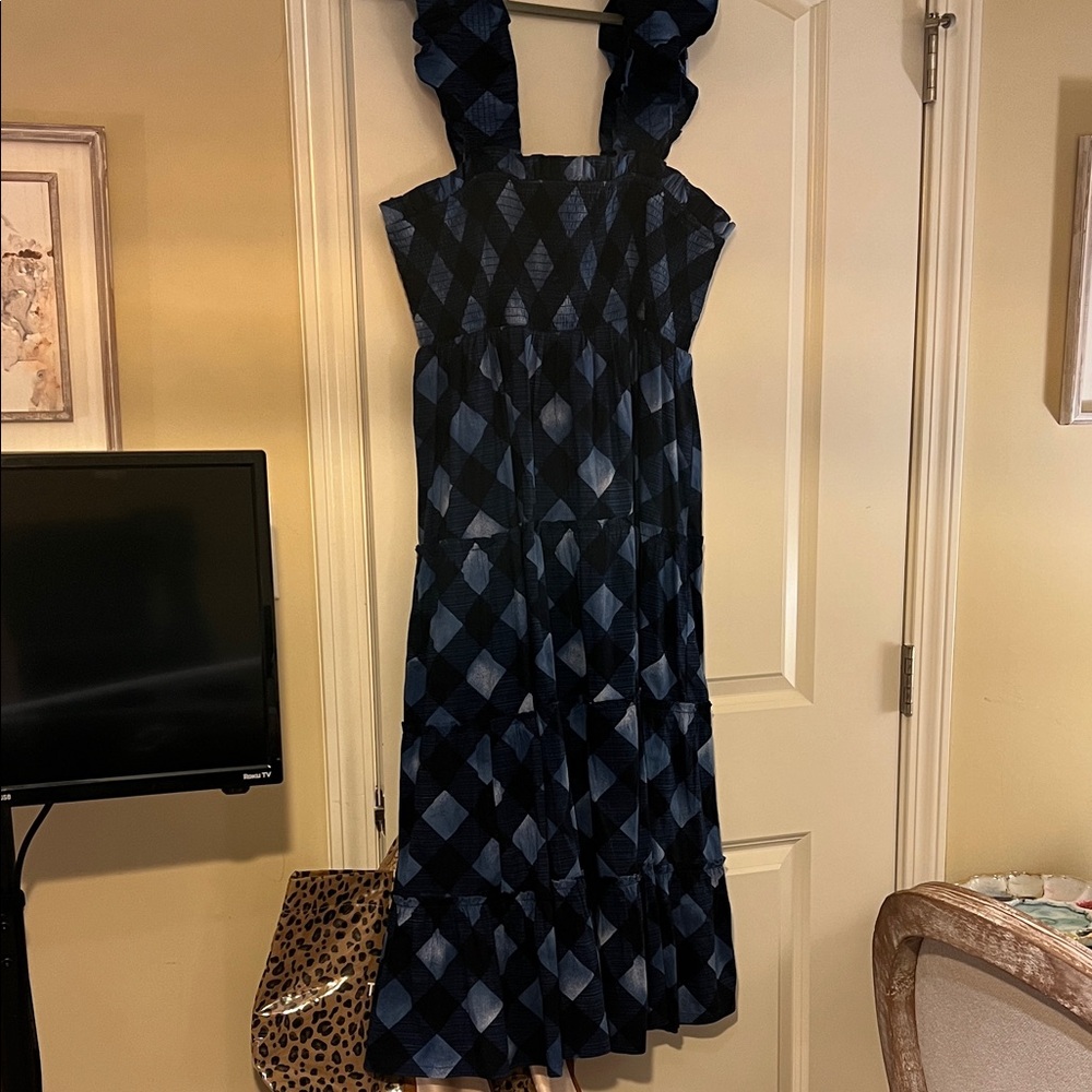 Cute Ruched Blue Checkered Dress